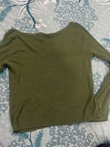 Olive Green V-Neck Ribbed Sweater