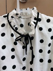 Polka Dot Ruffled Neck Blouse