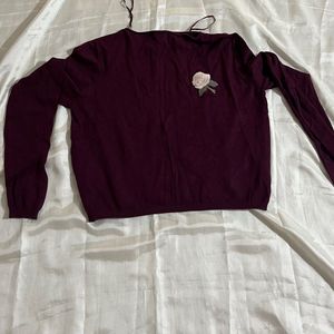 Plum Long Sleeve Top with Rose Detail