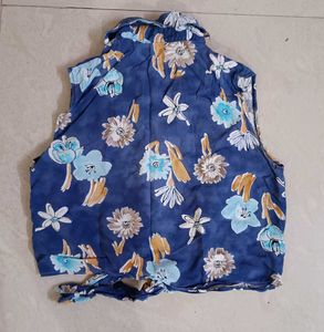 Blue Floral Tie-Front Crop Top