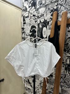 White Cropped Top with Drawstrings