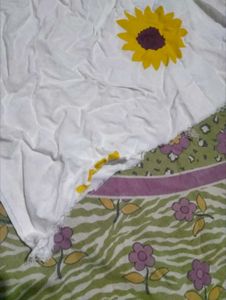 White Sunflower Print Top