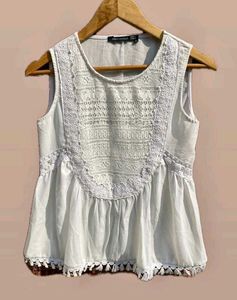 Ivory League Lace Trim Peplum Top
