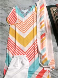 Vibrant Chevron Print Kurta Set with Dupatta