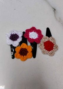 Handmade Crocheted Flower Hair Clips Set of 4