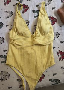 Yellow Ribbed One-Piece Swimsuit
