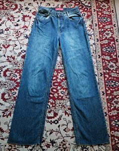 Outlaw denim wash straight wide jeans