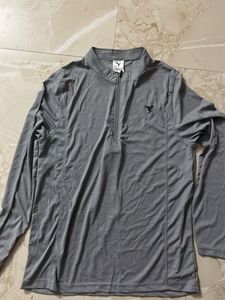 Men's Grey Striped Quarter Zip Pullover