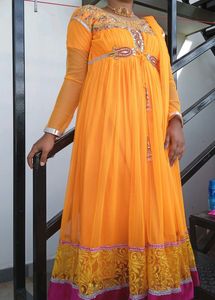 Orange Churidar With Stonework