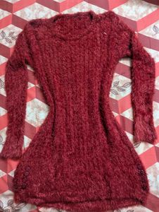 🍓Brick Red Faux Furr Sweater Dress🍓