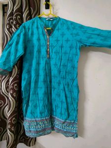 Cyan Printed Daily wear Kurta