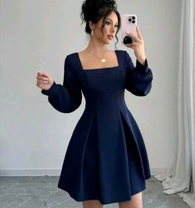Chic Navy Blue Square Neck Dress