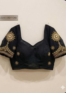 Black Embellished unstitched blouse fabric