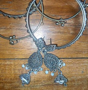 Traditional Oxidized Silver  Jhumka Set✨