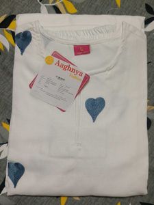 White Kurta with Blue Heart Embroidery