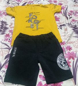 Yellow Graphic Tee & Black Shorts Set