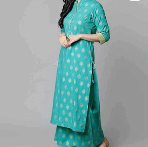 Green Kurta with Gold Print