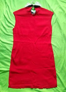 Unique Retro Polo Red Sleeveless Mini Dress pocket