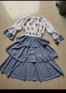 Tiered Ruffle Dress with Floral Embroidery