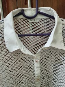 Chic White Crochet Floral Shirt