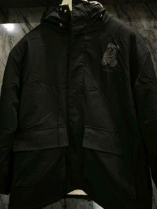 Black Hooded Jacket with Bear Print