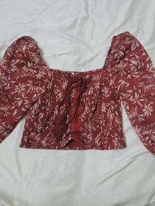 vintage Smocked Floral Print Top