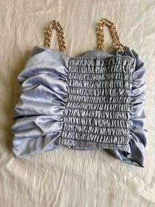 Satin Ruched Crop Top with Chain Straps