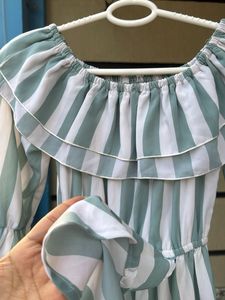 Striped Off-Shoulder Ruffle Dress