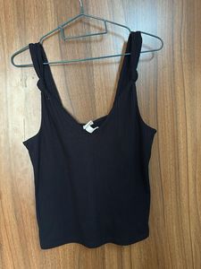 Navy Blue Ribbed Tank Top with Knot Straps