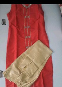 Vibrant Red Silk Kurta with Embellishments