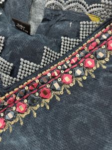 Navy Blue Silk Suit Set M Size (38)