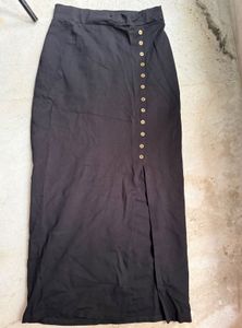 Black Button-Up Maxi Slit Skirt