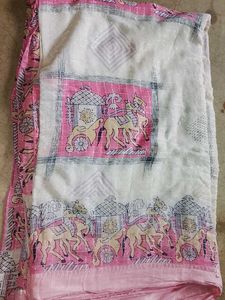 New trendy women saree , pink and white colour