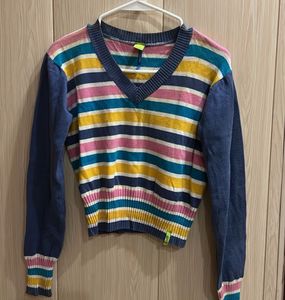 Striped Knit V-Neck Sweater