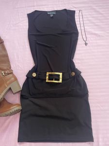 Sleek Black Belted Top&amp; Skirt combo