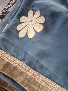 Grey Embroidery Saree With Blouse