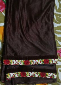 BROWN SAREE WITH FLORAL BORDER