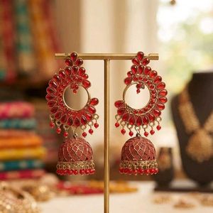 Stunning Red Jhumka Earrings