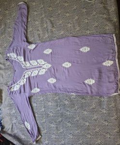 Beautiful Lavender Kurti with White Embroidery