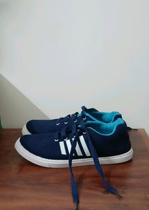 Navy Blue &amp; White Striped Sneakers