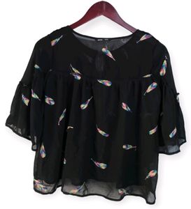 Feather Print Bell Sleeve Top