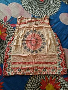 Women's Sleeveless Printed Cotton Top | Cream, Red