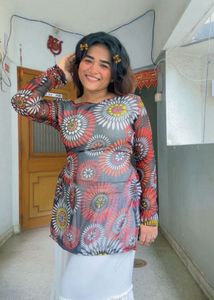 Vibrant Floral Print Sheer Kurta