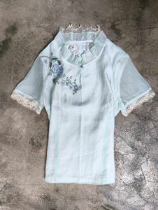 Light Blue Embroidered Top