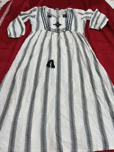 White & Black Striped Kurta
