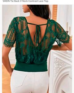 Shein Franchy Tie Backv Neck Contst Lace Top