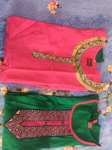 Beautiful Pink  and  green pureCotton Kurta combo