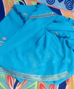 Stunning Blue Embroidered Saree