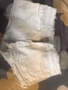 White Distressed Denim Shorts