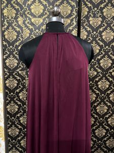 Elegant Burgundy Halter Neck Gown